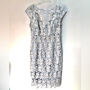 CHETTA B Silver/Light Gray Sleeveless Lace Size 2 Evening Party Dress.